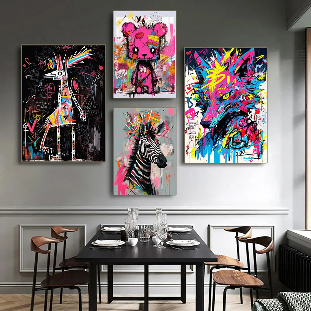 Animation Room Decor Animals Decoration Wall Art Coloured Home Decorations Canvas Painting Graffiti Cartoon Painted Decororation.
