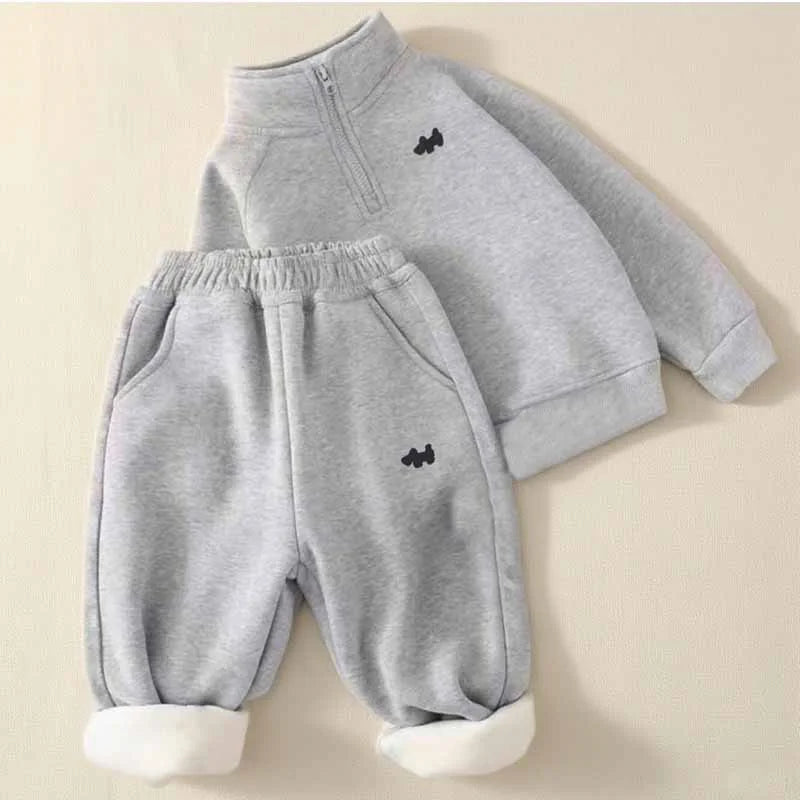 Children's Padded Suit Boys Thermal Set Girls Fleece Sweatshirt Pants 2Pcs Winter Warm Sports Outfits Kids Autumn Casual Clothes.