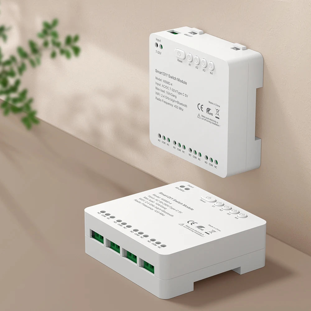 AVATTO Tuya WiFi 4-Kanal-Schaltmodul, 7–32 V/85–250 V RF433 Fernbedienungsrelais-DIY-Modul, funktioniert mit Alexa, Google Home, Alice.