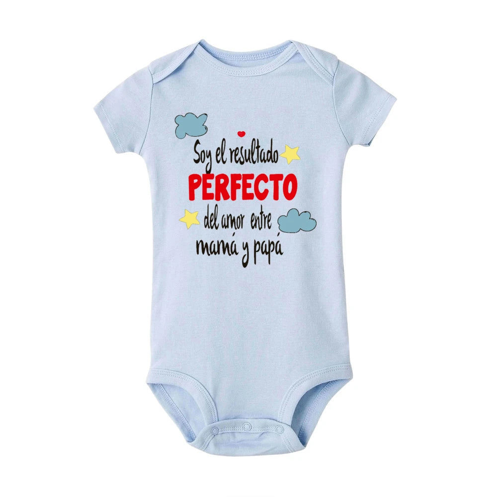 Lustiger spanischer bedruckter Baby-Body für Neugeborene, kurzärmeliger Strampler, niedliche Jungen- und Mädchen-Outfits, Kleinkind-Sommerkleidung, Säuglingsoverall.