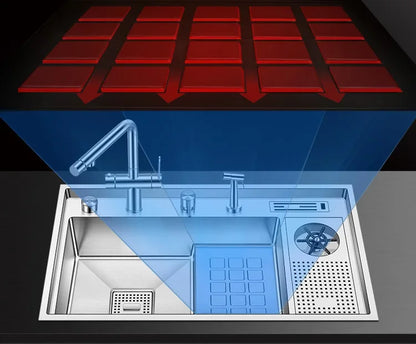 Large Size Nano Meter Cup Rinser Stepped Kitchen Sink 304 Stainless Steel 4mm Thickness Handmade Sinks With Knife Holder