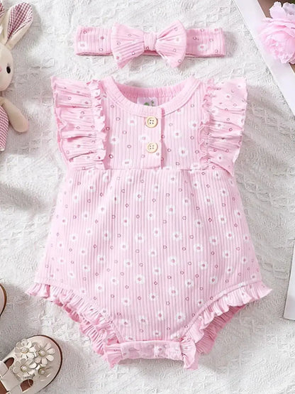 2-teiliger Sommer-Overall für Babys mit Rundhalsausschnitt, Schmetterlingsärmel-Design, süßer, süßer und lebhafter Overall im Prinzessinnen-Stil für Neugeborene.