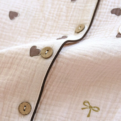 2025 neue Frühjahr/Sommer frauen Pyjama Set 100% Baumwolle Crepe Nette Liebe Langarm Lange Hosen Zwei Stück set Strickjacke Hause Kleidung.