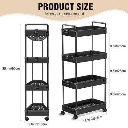 DayPlus Aufbewahrungswagen, 4-stufiger Küchenaufbewahrungswagen auf Rädern, Badezimmerwagen, Mobilitätswagen mit 360 °   Rotationsräder