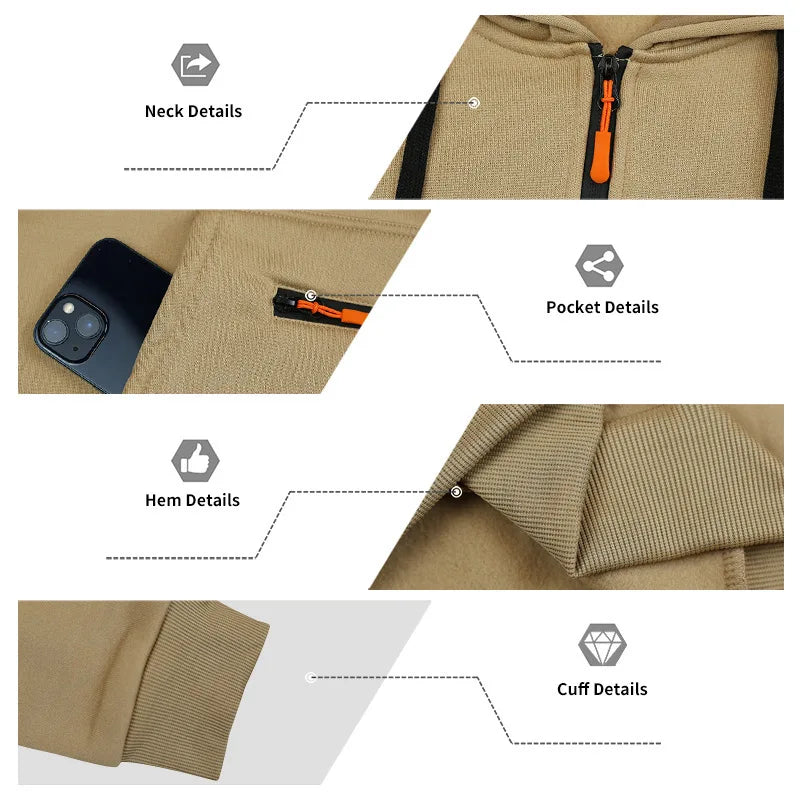 Men's Loose Fit Heavyweight American-Style Casual Sportswear Jacket fleece Lined Hooded Sweatshirt for Winter.