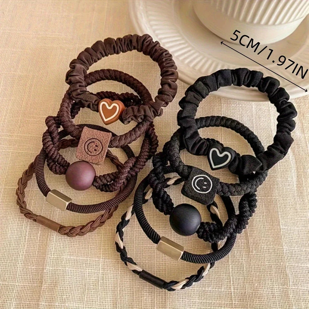 25Pcs Boho Chic Women's Hair Ties Set Cute Heart Charm & Bead Elastic Headbands Perfect for Ponytails and Workout Bohemian Style.