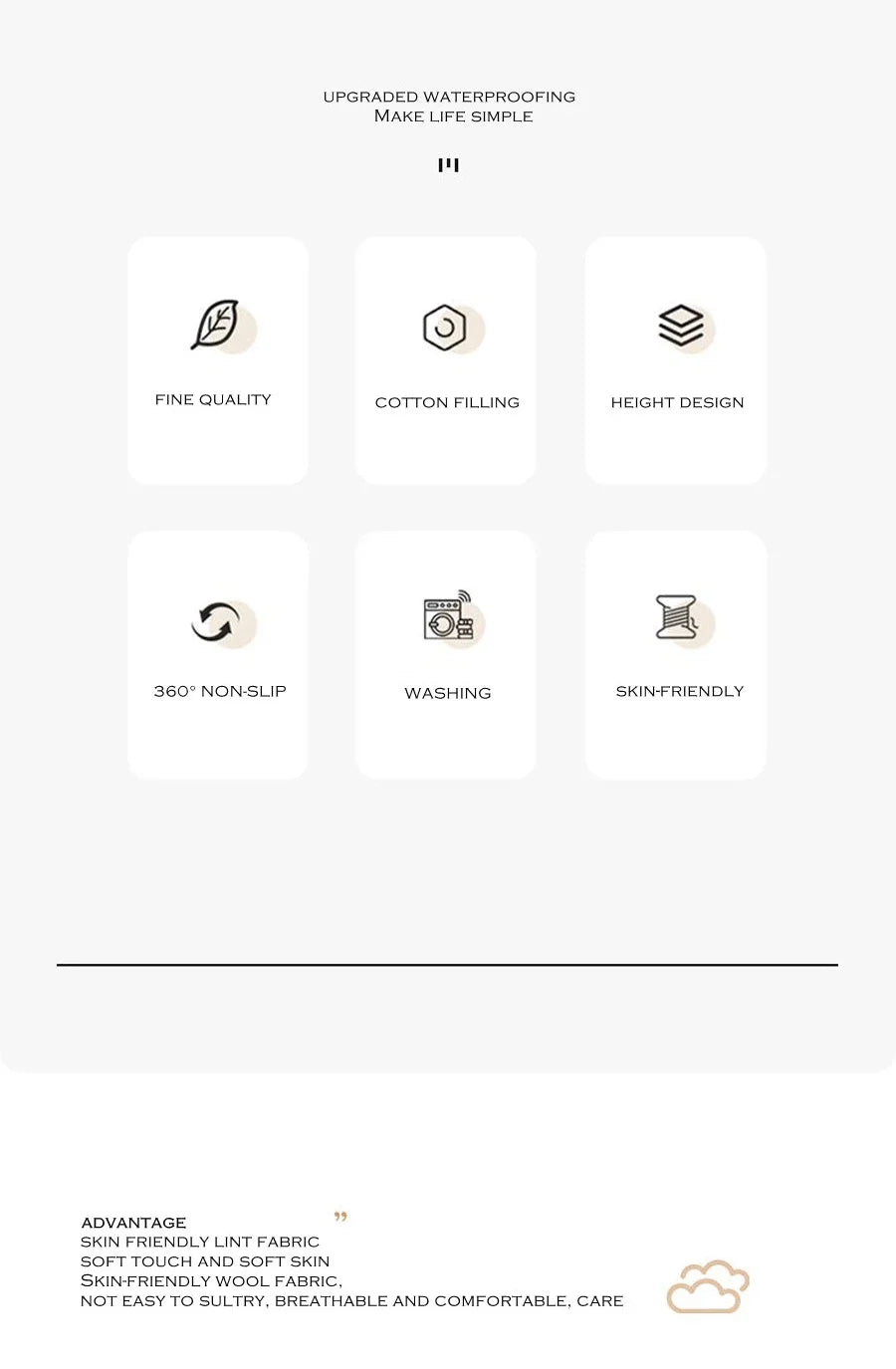 WASART Waterproof mattress protector cover quilted thicken elastic fitted sheet style couple double bed protection pad king size.