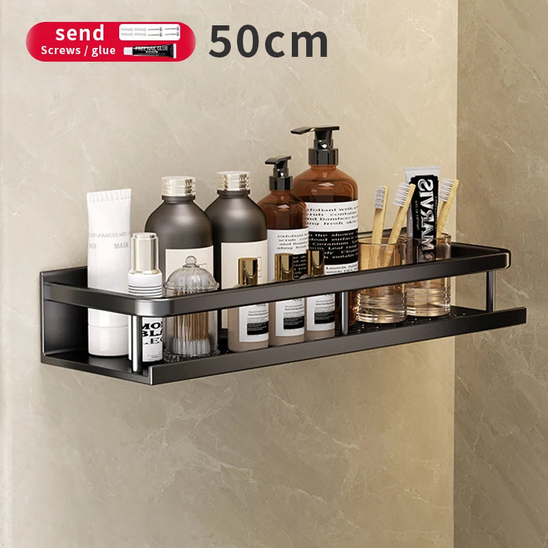 Bad Regal Make-Up Lagerung Organisatoren Aluminium Dusche Shampoo Handtuch Rack Regale Kein Bohrer Wand Regal Bad Zubehör