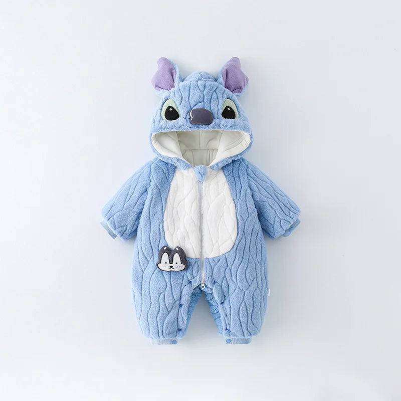 MINISO Stitch Winter Baby Verdickte Gepolsterte Baumwolle Kletterkleidung Niedlicher Säuglingsbodysuit Warmes Ausgehen Outfit Kawaii 0-1 Jahre.