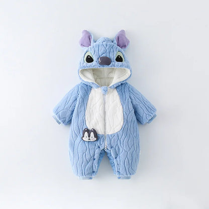 MINISO Stitch Winter Baby Verdickte Gepolsterte Baumwolle Kletterkleidung Niedlicher Säuglingsbodysuit Warmes Ausgehen Outfit Kawaii 0-1 Jahre.