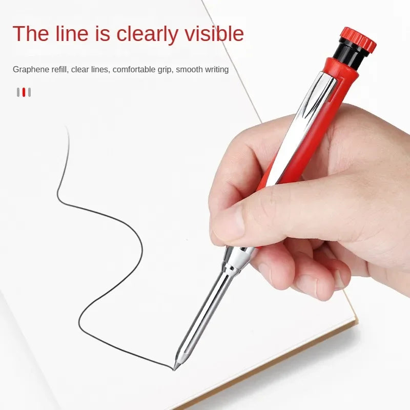 2,8 mm solider Zimmermanns-Druckbleistift mit Spitzer für Holzbearbeitungsbau, langer Kopf, Zimmermannsbleistift, Schreibwarenbedarf.