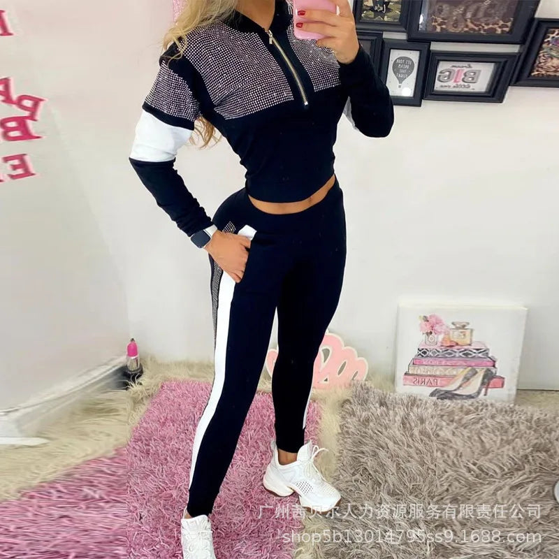 Women Tracksuit Pants Set Two Piece Set Autumn Winter Zipper Jacket Tops Suits Jogging Vintage Patchwork Outfits Y2k Streetwear.