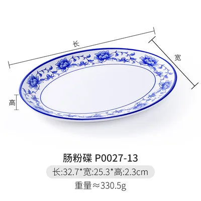 Melamine Chinese Style Blue and White Porcelain Tableware Creative Oval Dinner Plate