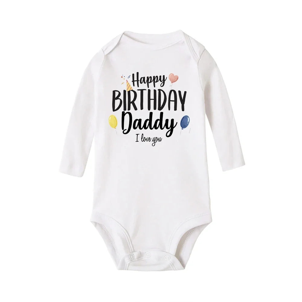Baby-Strampler „Happy Birthday To The Dad“-Aufdruck, Säuglings-Body für Jungen und Mädchen, Kleidung für Papa, Geburtstagsgeschenk, Overall, Kleinkind-Outfits.