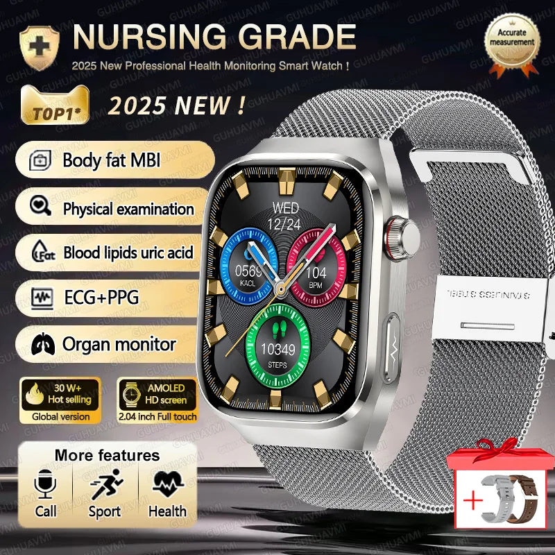 2025 New For Huawei Three highs Blood Pressure Smartwatch ECG Uric Acid Heart Rate Clock Body Analysis Health Monitoring Watches