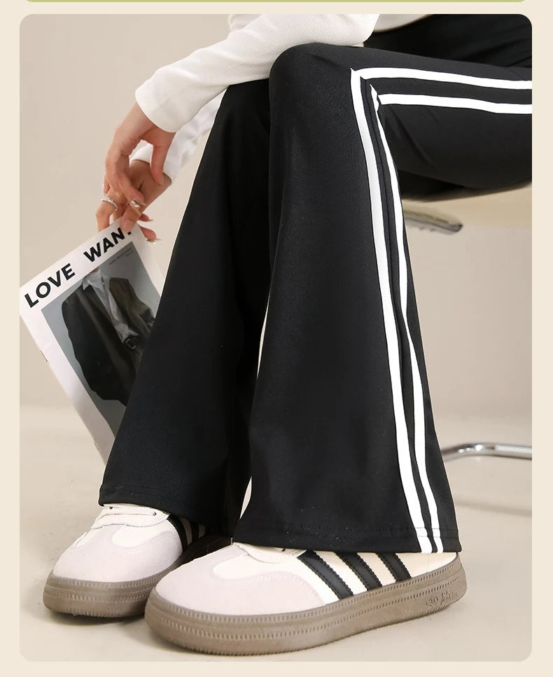 Womens High Waisted Yoga Fitness Leggings American Style Running Butt Lift Stretch Gym Workout Fashion Striped Flared Leggings.