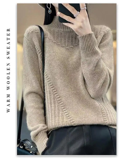 2024 herbst Neue Lose frauen Halb-rollkragen Verdickt Einfarbig Einfache Häkeln Beiläufige Gestrickte Pullover Pullover Top