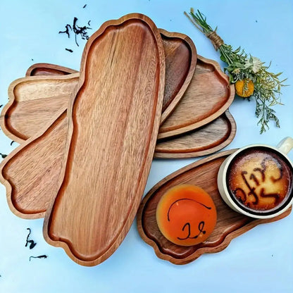 Wooden Tea Tray Cloud Shape Fruit Dessert Candy Plate Retro Tea Coffee Cup Breakfast Plate Decorative Jewelry Cosmetic Organizer.