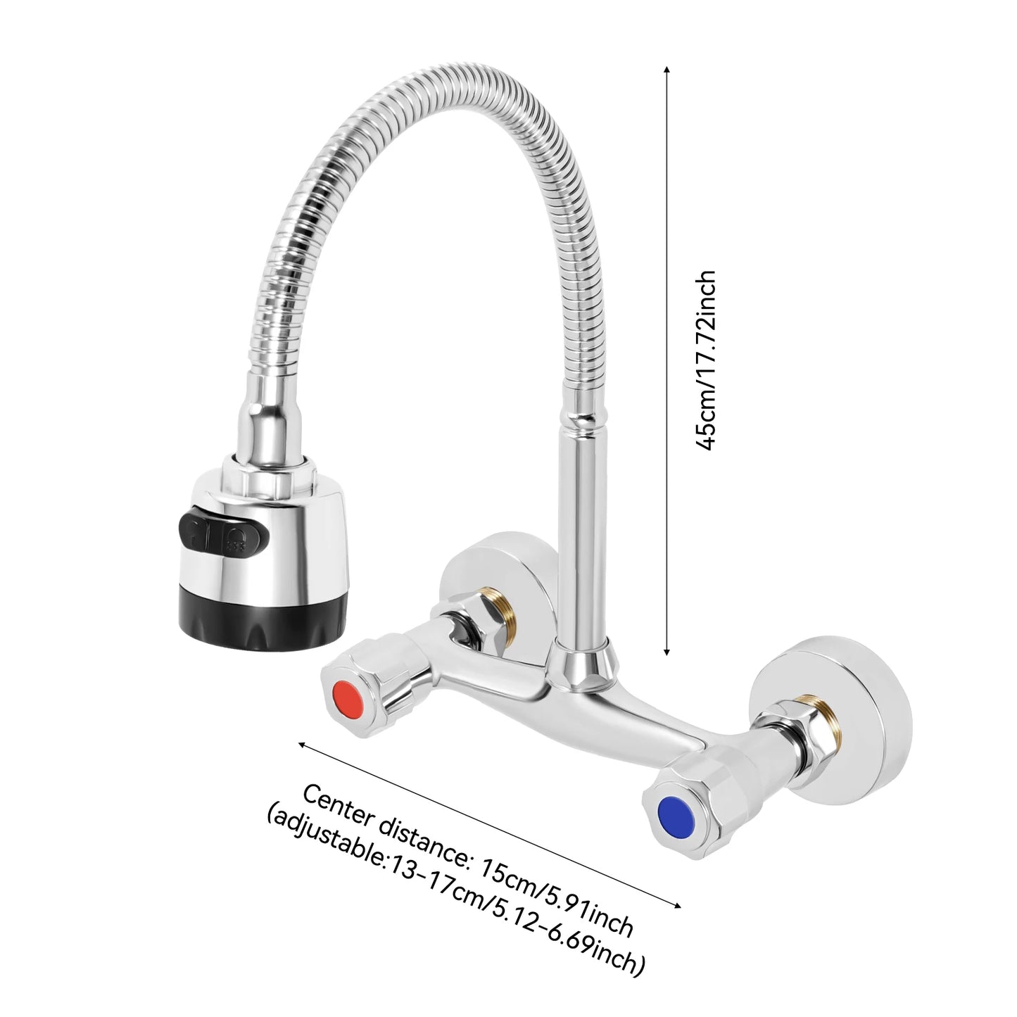 Wall-Mounted Brass Faucet, Hot&Cold Water with 360° Rotating Hose Flexible Cleaning Made to Last for Bathroom Kitchen