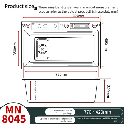 Kitchen Sink Stainless Steel Waterfall Wash Dish Vegetables Basin Multifunctional Smart Digital Display Screen Large Single Slot