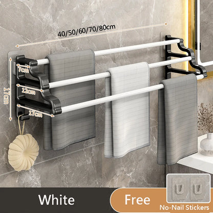 Handtuchhalter mit drei Stangen, selbstklebender, stanzfreier Handtuchhalter mit Haken, platzsparender Handtuch-Aufbewahrungsregal für Badezimmer