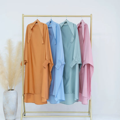 Ramadan Muslim Robe 2 Piece Set Mommy & Kids Prayer Garment Hijab Dress Women Girls Hooded Abaya Niqab Islam Dubai Eid jilbab