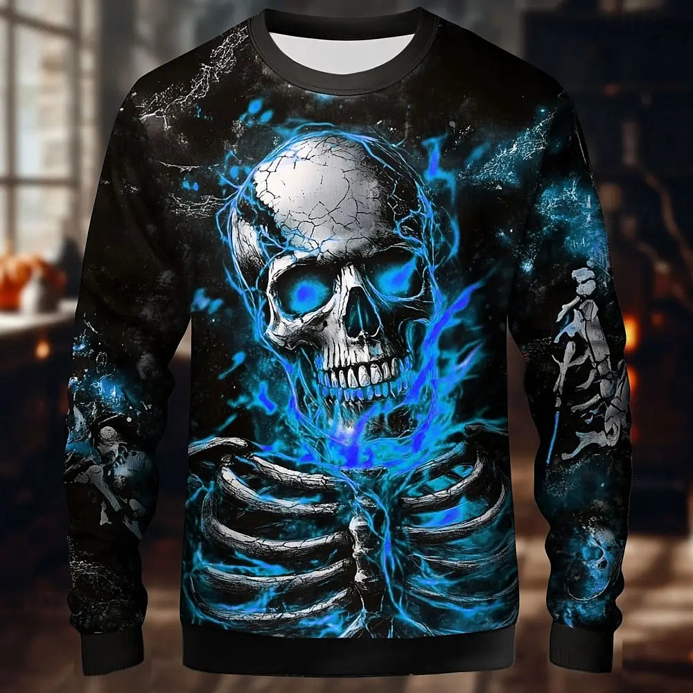 Halloween Theme Skull Skeleton Men's Casual Hoodies Sweatshirts Fall Winter Crew Neck Pullover Long Sleeve Trendy Streetwear.
