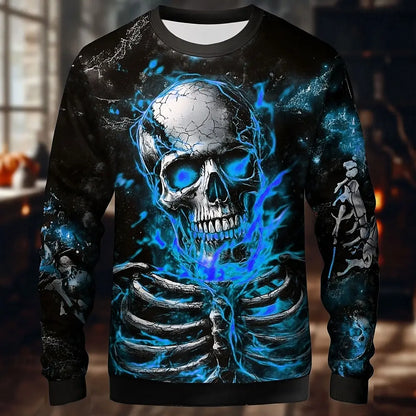 Halloween Theme Skull Skeleton Men's Casual Hoodies Sweatshirts Fall Winter Crew Neck Pullover Long Sleeve Trendy Streetwear.