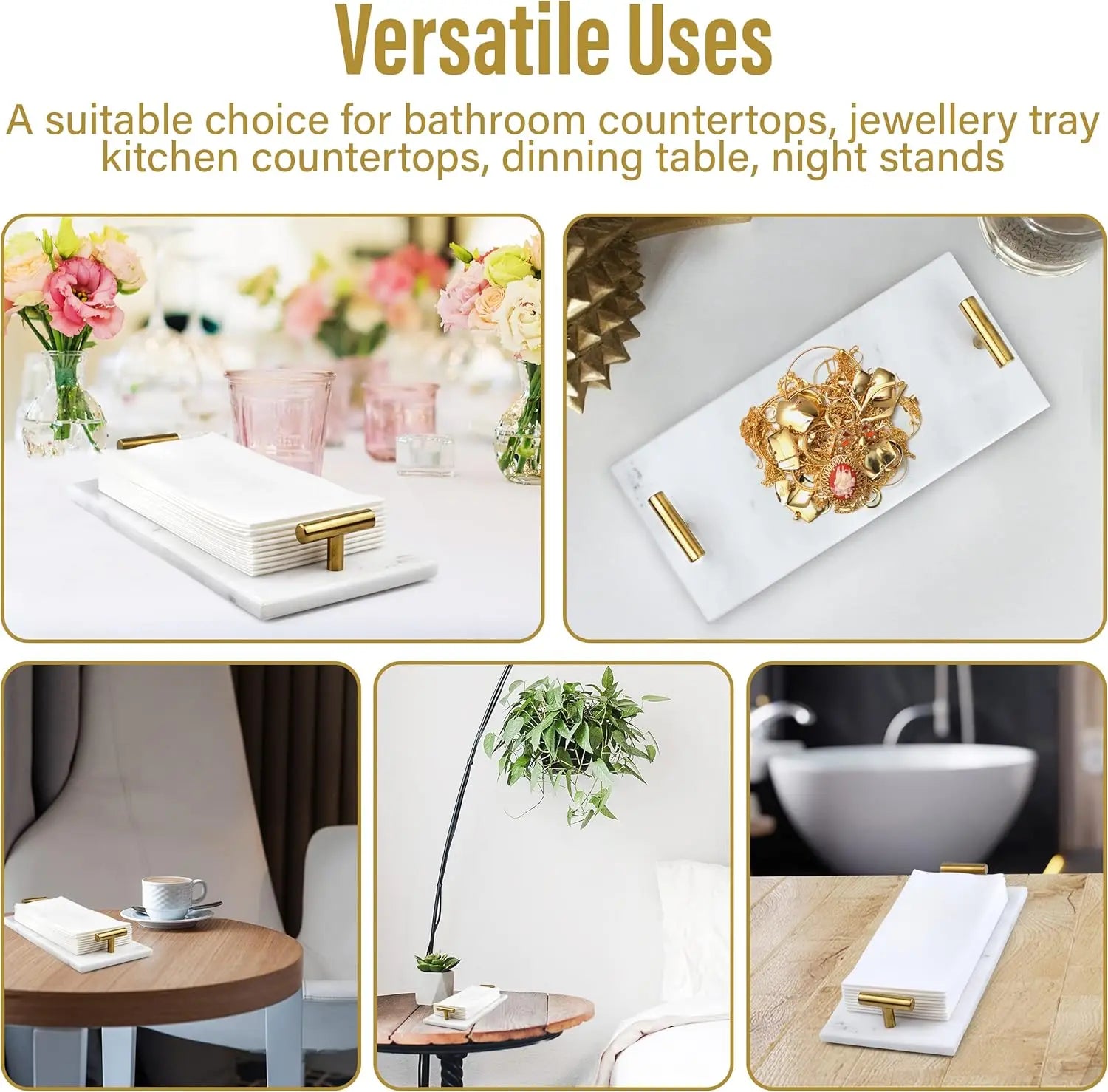 Guest Towel Holder Tray for Bathroom, 100% Natural White Marble Tray - Napkin Storage for-Bathroom, Decorative Vanity Stone Tray.