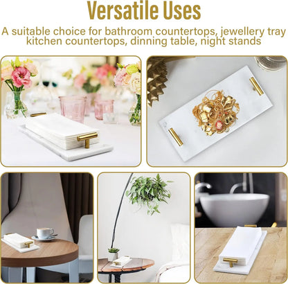 Guest Towel Holder Tray for Bathroom, 100% Natural White Marble Tray - Napkin Storage for-Bathroom, Decorative Vanity Stone Tray.