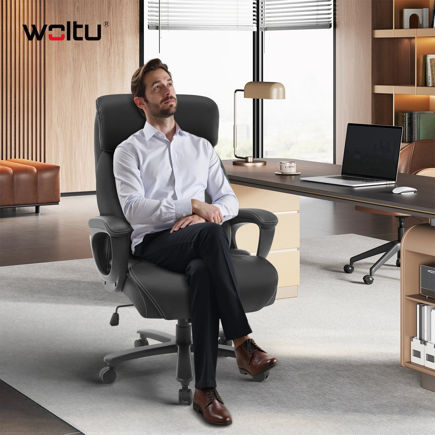 WOLTU Bürostuhl, ergonomischer Computertisch, großer Stuhl mit Kopfstütze, PU-Leder, Chefsessel für Büro, Spiel, Konferenzraum