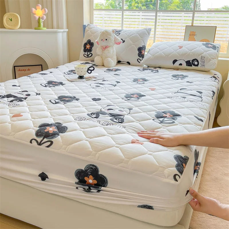 1pc Quilted Bed Cover Floral Style Bedspread Thicken Soft Bed Linen Elastic Mattress Protector cubre colchón (No Pillowcase).