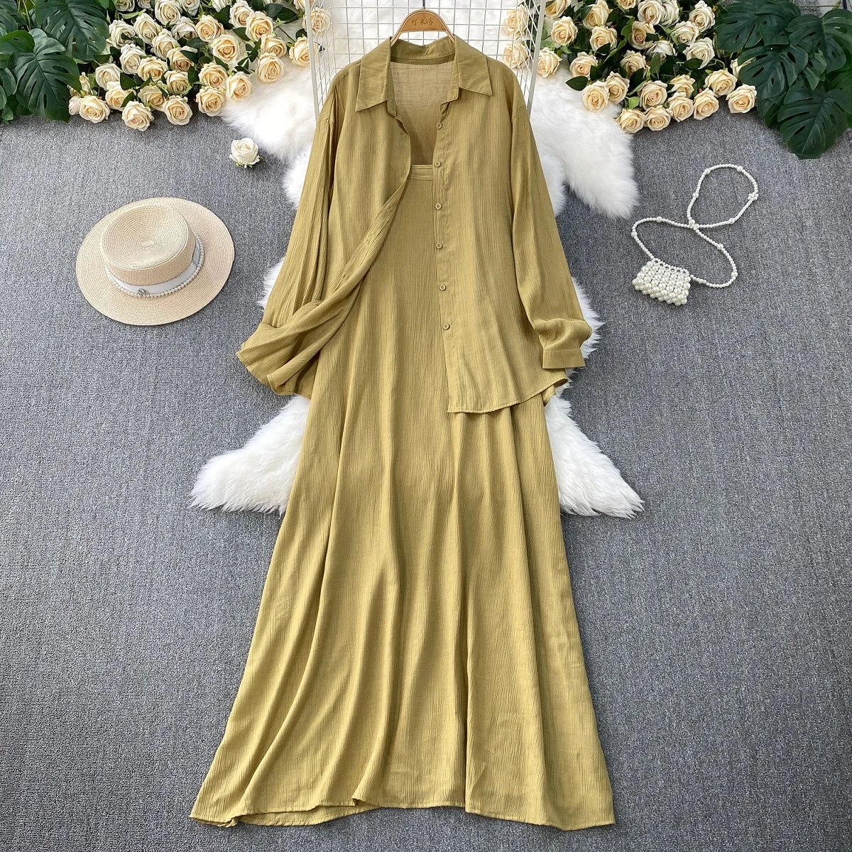 Muslim Women Shirt Dress Two Piece Set Solid Modest Suits Ramadan Musulman Ensemble Morocco Dubai Abayas Islam Outfits Jalabiya.