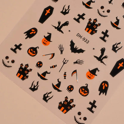 1/5pcs Demon Pumpkin Bat Skull Nail Art Stickers Halloween Dark Style Nail Stickers DIY Self Adhesive Manicure Decoration Decals.
