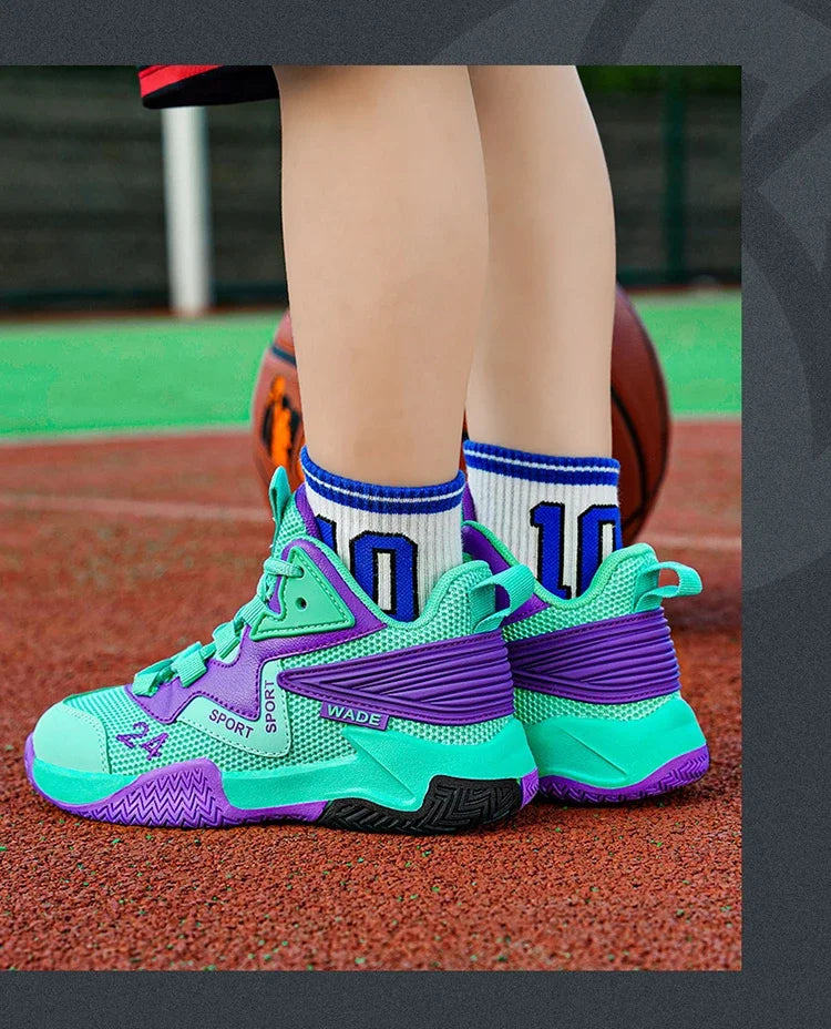 Children Basketball Shoes for Boys Girls Kids Teenagers Breathable Non-slip Lace Up Indoor Outdoor Training Sneakers Tennis Shoe.