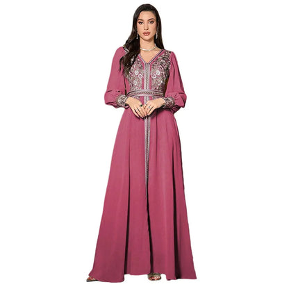 Eid Frauen Kleid Abaya Kaftan Muslimischen V-ausschnitt Stickerei Party Robe Jalabiya Ramadan Marokko Dubai Kaftan 2025, Vestidos Largos.