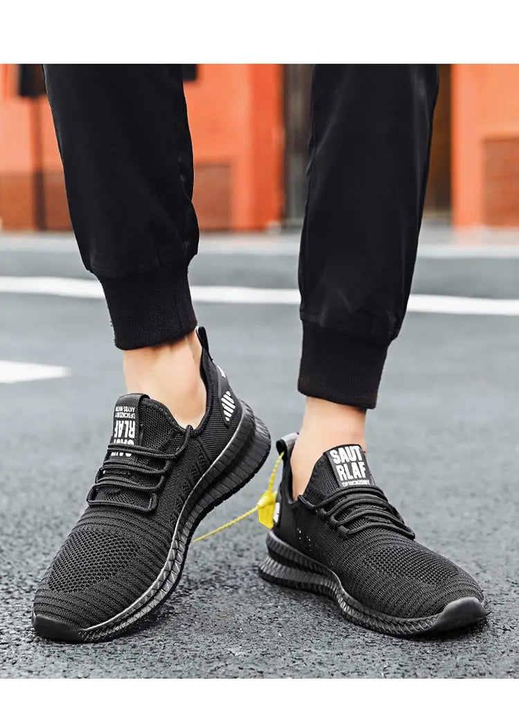 Men's sneakers lace-up flying woven through casual shoes vulcanized lightweight flat comfortable running shoes plus size 48.