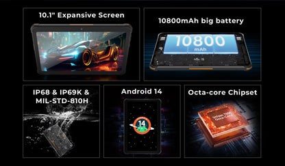 HOTWAV R8 Rugged Tablet 10.1'' HD+ Display 10800mAh Massive Battery Pad Android 14 OS Octa-core 4GB 128GB Tablet PC Global.