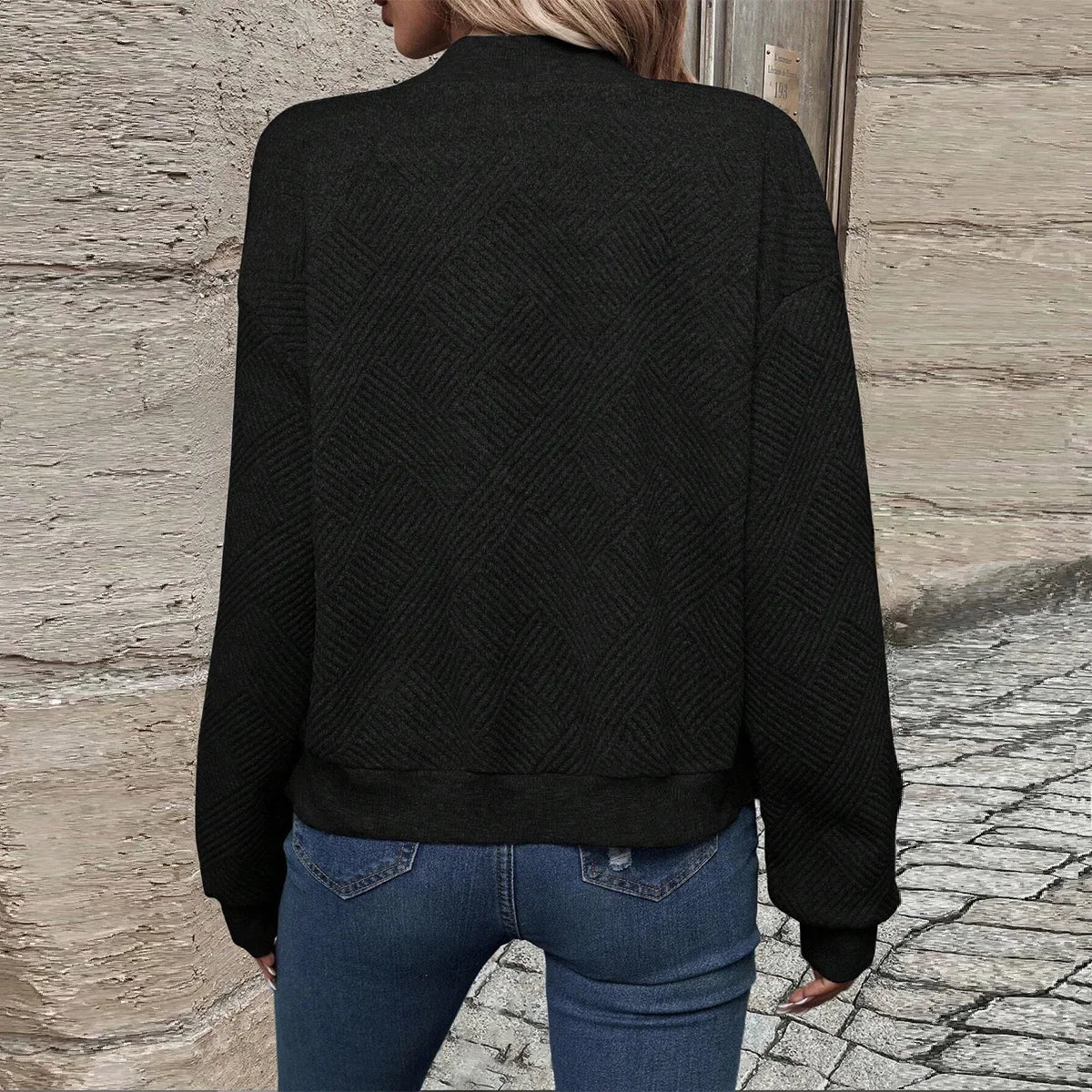 Damen Herbst und Winter neue einfarbige einfache und exquisite Reißverschlussjacke Baseballkragen Freizeitjacke.