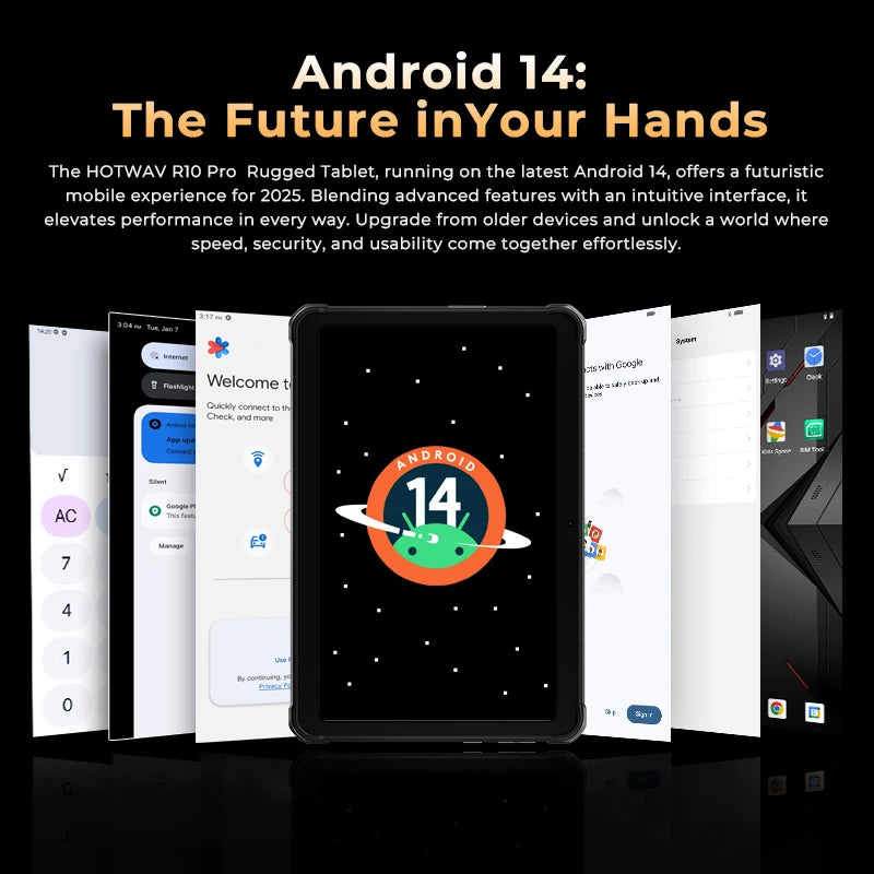 HOTWAV R10 Pro Rugged Tablet Android 14 10.1'' HD+ 13MP Camera Pad 10800mAh Battery 8GB 256GB 8-core OTG Charging Tablet PC.