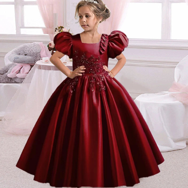 Prinzessin Mädchen Kommunion Geburtstags feier Tanz Leistung Pailletten schwarz Kleid Mädchen Hochzeit Brautjungfer Party Langarm Kleid