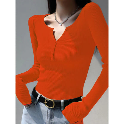 2026 weibliche Casual Tops Pullover Warme V-ausschnitt Frauen Herbst Winter Gestrickte Dünne Pullover Feste Taste Volle Hülse Pullover.