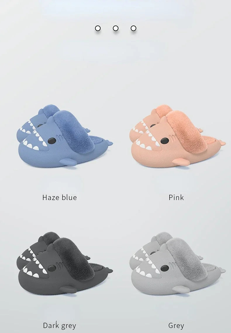Women Shark Slippers Slides Platform Winter Warm Fluffy Sandal Home Cloud Clapper Soft Room Shoes Children Plush indoor Boy Girl.