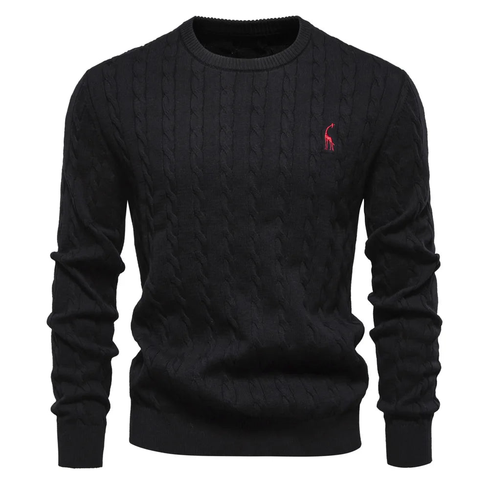 2024 High-quality Men's Sweater Pullover New Deer Embroidery Solid Color Knitted Sweater Men's Knit Sweaters  Men Clothing