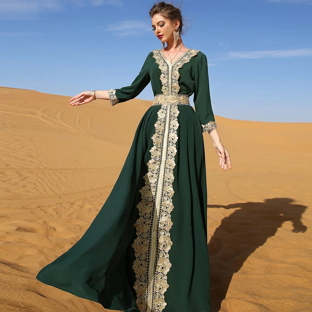 Abaya Marokkanisches Dubai-Kaftan-langes Kleid für muslimische Frauen, Ramadan, Arabisch, Luxus-Stickerei-Spitze, Hochzeitskleid, islamisches Ne