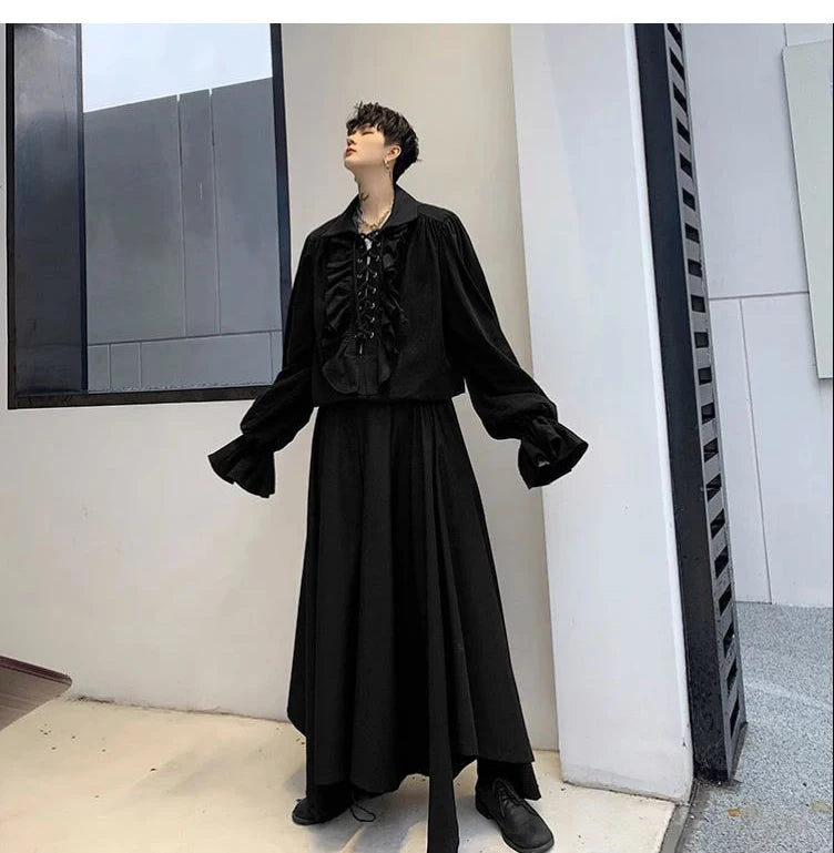 Pirate Shirt for Men Vintage Gothic Renaissance Style Frilled Lace-Up Medieval Buccaneer Blouse Top for All Seasons