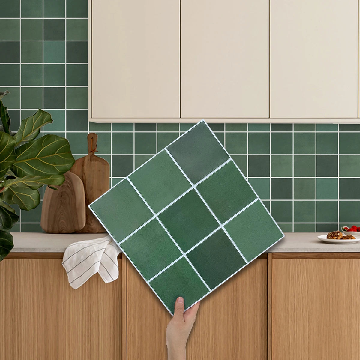 10Pcs PVC Square Peel and Stick Wall Panels, Living Room Decorative Wall Panels, Waterproof and Easy to Install, Bathroom