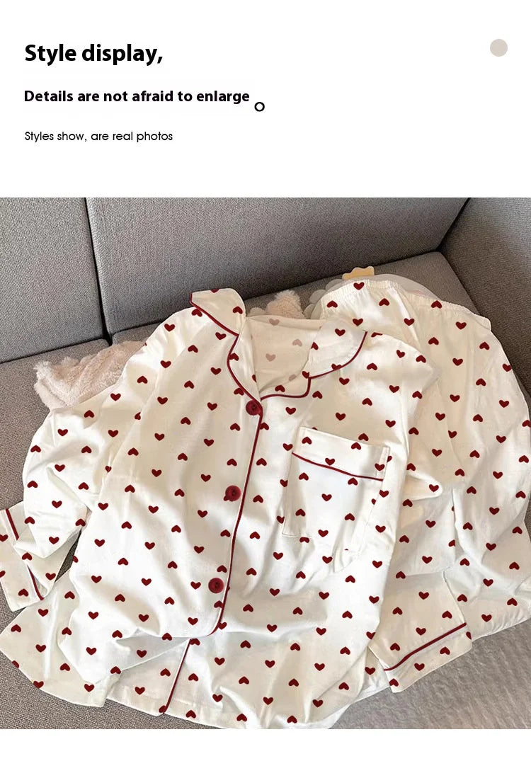 Neue Frühling und Herbst Damen Ins Stil Pyjamas Homewear Set Mädchen Gedruckt Liebe Lange Ärmeln Unterwäsche Pyjamas Homewear Set.