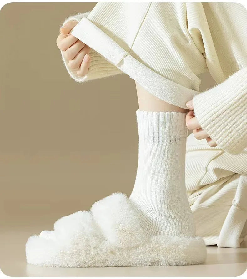3 Pairs Wool Socks Women Winter Warm Thicken Snow Boot Markron Color Plush Hairy Soft Mid Tube Stockings Floor Sleep Socks White.