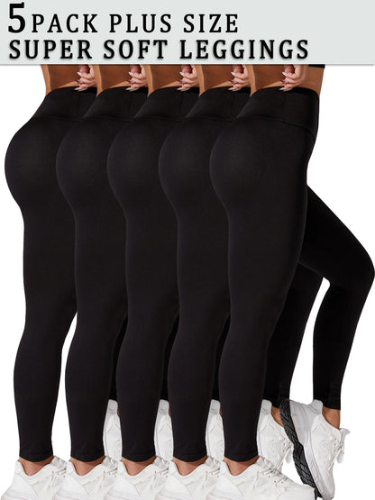5 Pack Women's Super Soft High Waisted Tummy Control No See Through Workout Yoga Running Athletic Push Up Gym Fitness Leggings.
